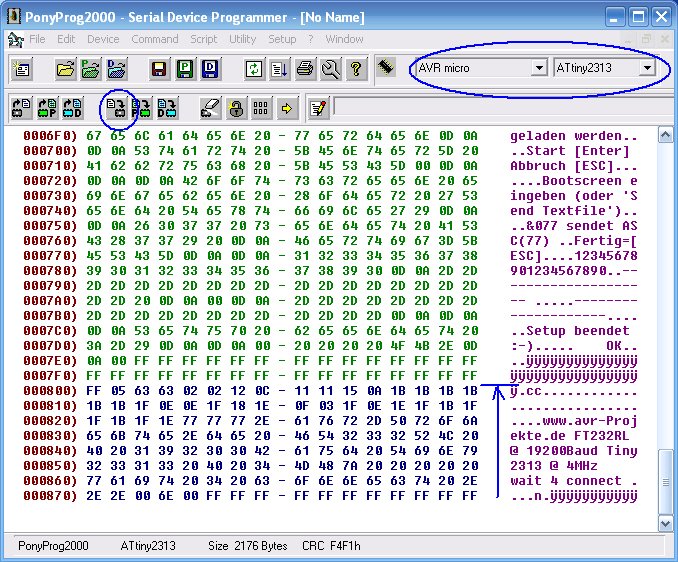 Ponyprog mit geladener Firmware